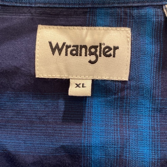 Wrangler Cotton Retro Western Pearl-snap L/S Plaid Shirt Navy Teal Cream Size XL - Picture 4 of 11